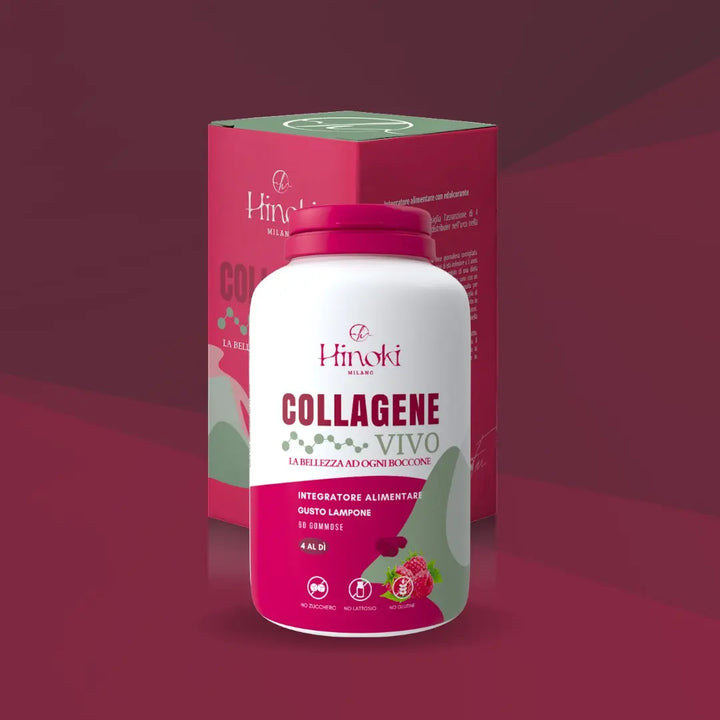 Gommose Collagene Vivo per pelle elastica e capelli forti, ricche di collagene idrolizzato e vitamine essenziali.