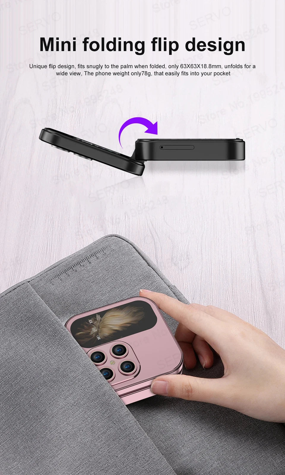 Mini Flip I17 Pro – Cellulare Pieghevole Dual SIM con Tastiera Grande, Torcia LED, Tascabile Klondo