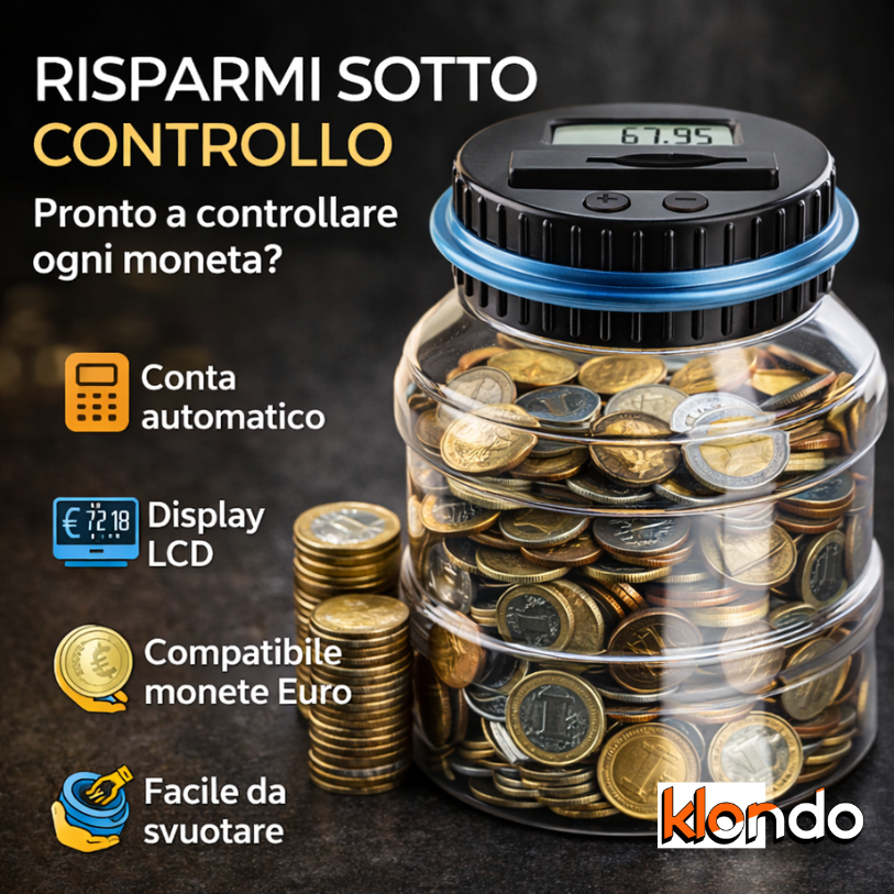 Salvadanaio Digitale Conta Monete con Display LCD – Conta Automatico Risparmi Klondo