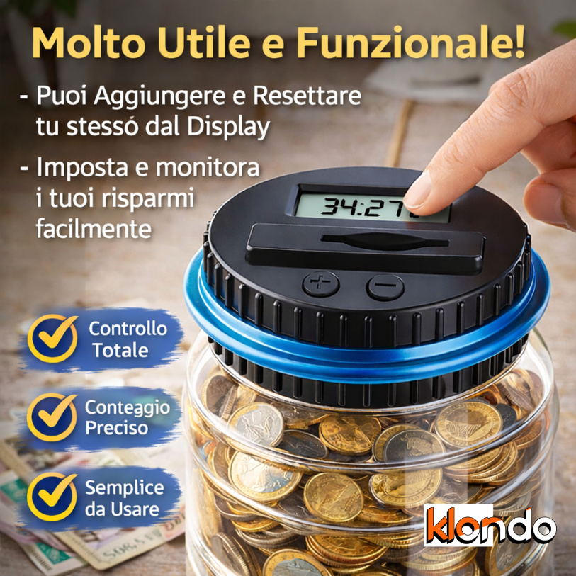 Salvadanaio Digitale Conta Monete con Display LCD – Conta Automatico Risparmi Klondo