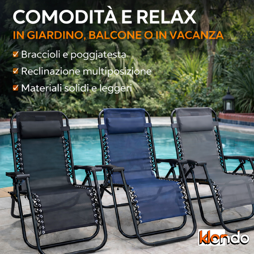 Sedia Sdraio Relax Premium Reclinabile – Struttura Rinforzata e Massimo Comfort Klondo