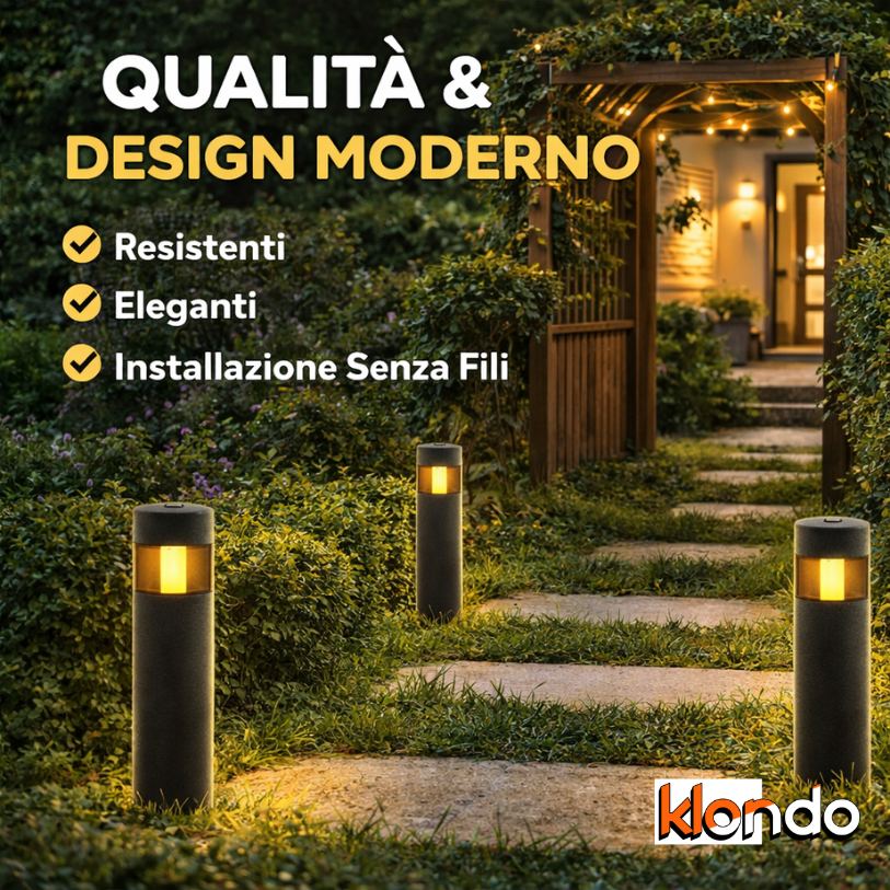 Set 3 Luci Solari da Giardino LED | IP44 Impermeabili - Luce Calda Automatica - Illuminazione Moderna Klondo