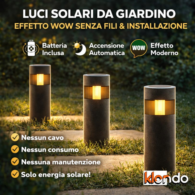 Set 3 Luci Solari da Giardino LED | IP44 Impermeabili - Luce Calda Automatica - Illuminazione Moderna Klondo
