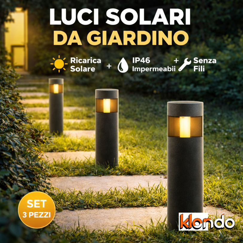 Set 3 Luci Solari da Giardino LED | IP44 Impermeabili - Luce Calda Automatica - Illuminazione Moderna Klondo