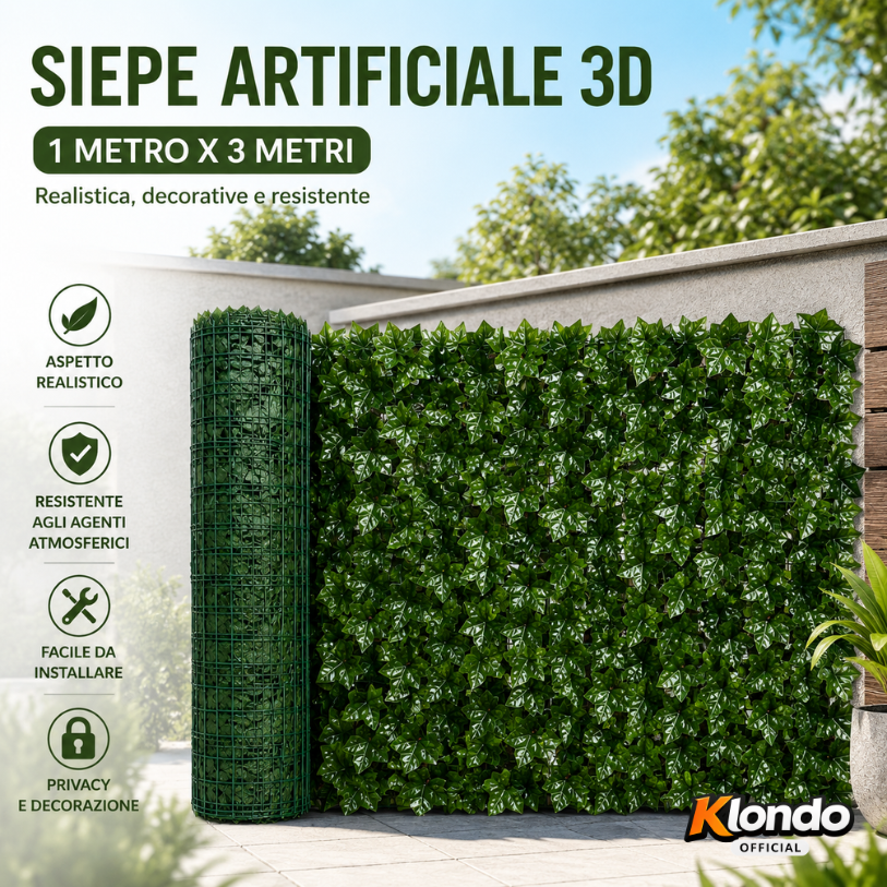 Siepe Artificiale 3D Effetto Realistico 1x3 Metri – Privacy e Design per Esterni e Interni Klondo