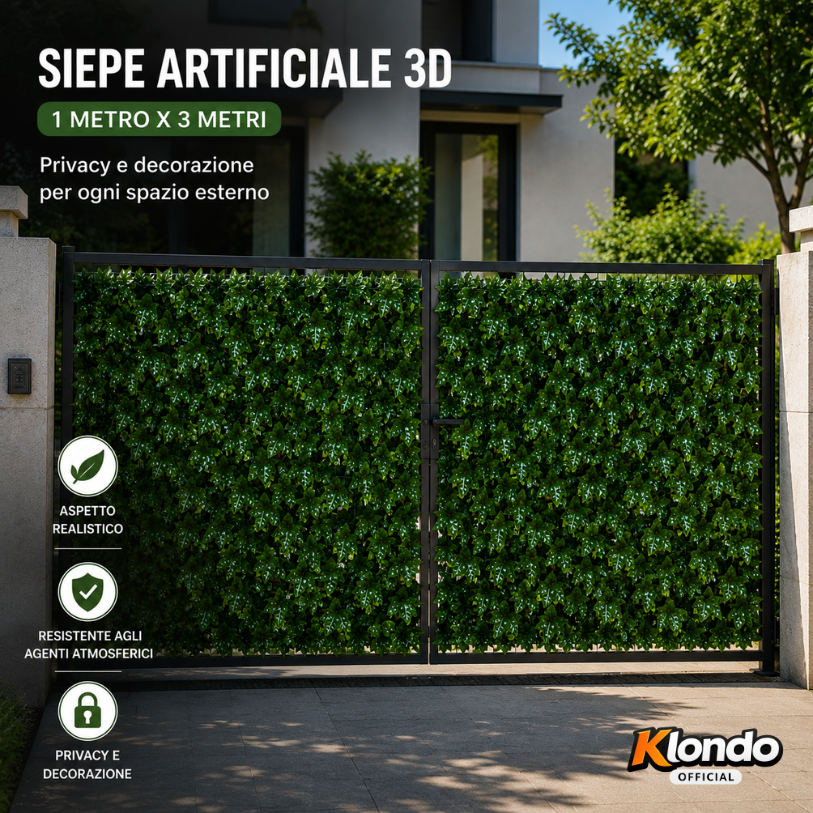 Siepe Artificiale 3D Effetto Realistico 1x3 Metri – Privacy e Design per Esterni e Interni Klondo