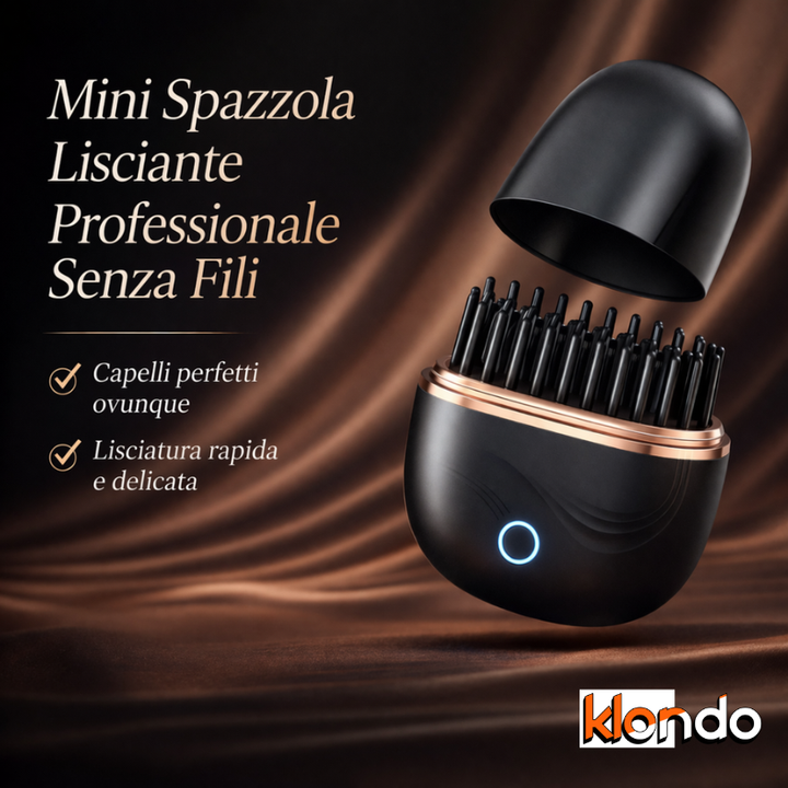 Mini Spazzola Lisciante Professionale Senza Fili – Ricaricabile USB, Portatile, Capelli Lisci Ovunque Klondo