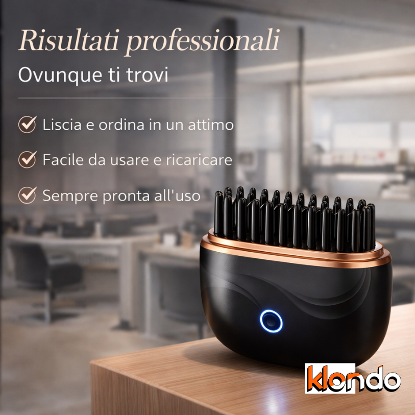 Mini Spazzola Lisciante Professionale Senza Fili – Ricaricabile USB, Portatile, Capelli Lisci Ovunque Klondo
