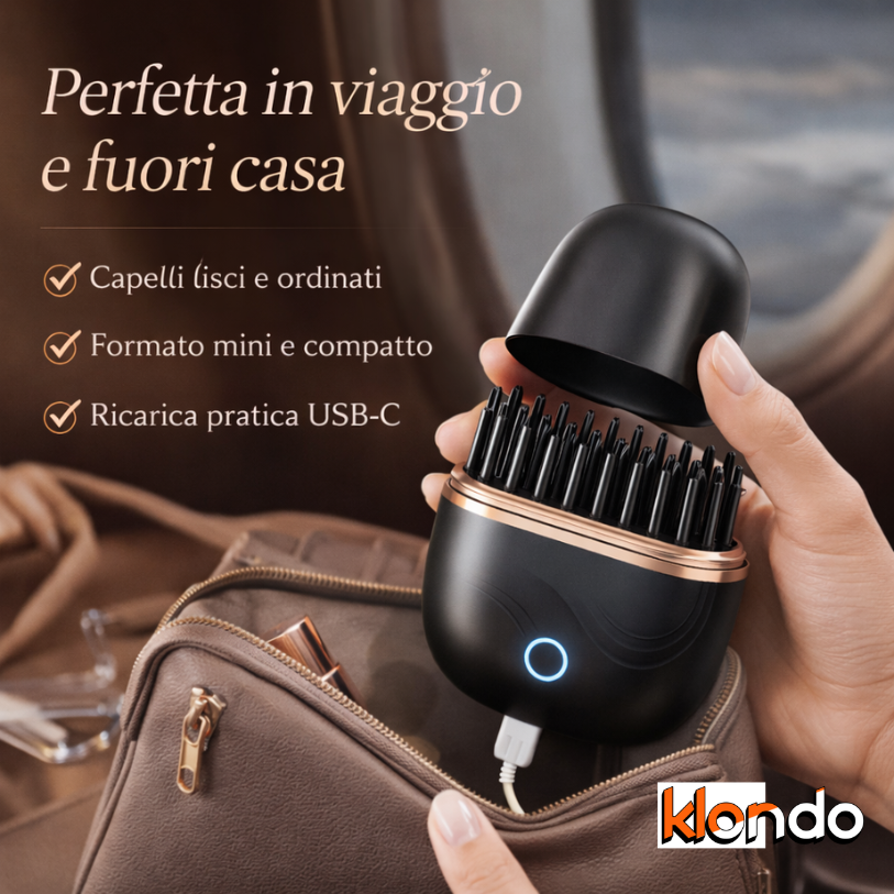 Mini Spazzola Lisciante Professionale Senza Fili – Ricaricabile USB, Portatile, Capelli Lisci Ovunque Klondo