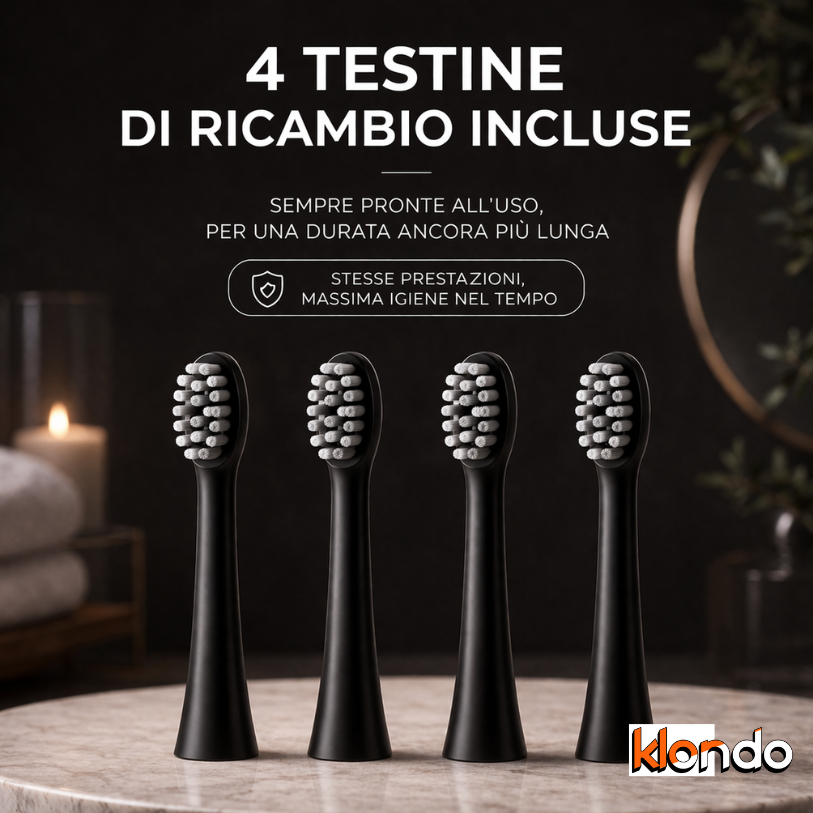 Spazzolino Elettrico Sonico X-3 con 4 Testine – 6 Modalità, Ricarica Rapida e Waterproof Klondo