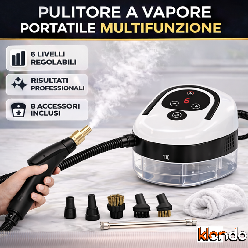 Pulitore a Vapore Portatile Multifunzione – Steam Cleaner Professionale per Casa e Auto Klondo