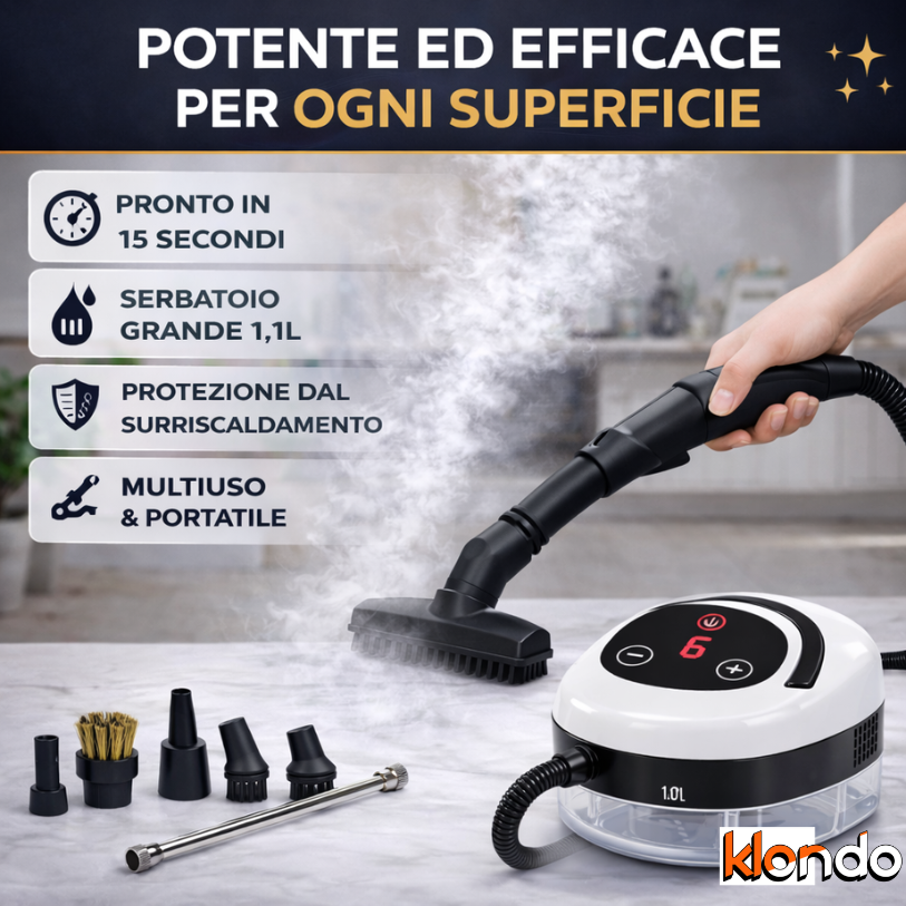 Pulitore a Vapore Portatile Multifunzione – Steam Cleaner Professionale per Casa e Auto Klondo