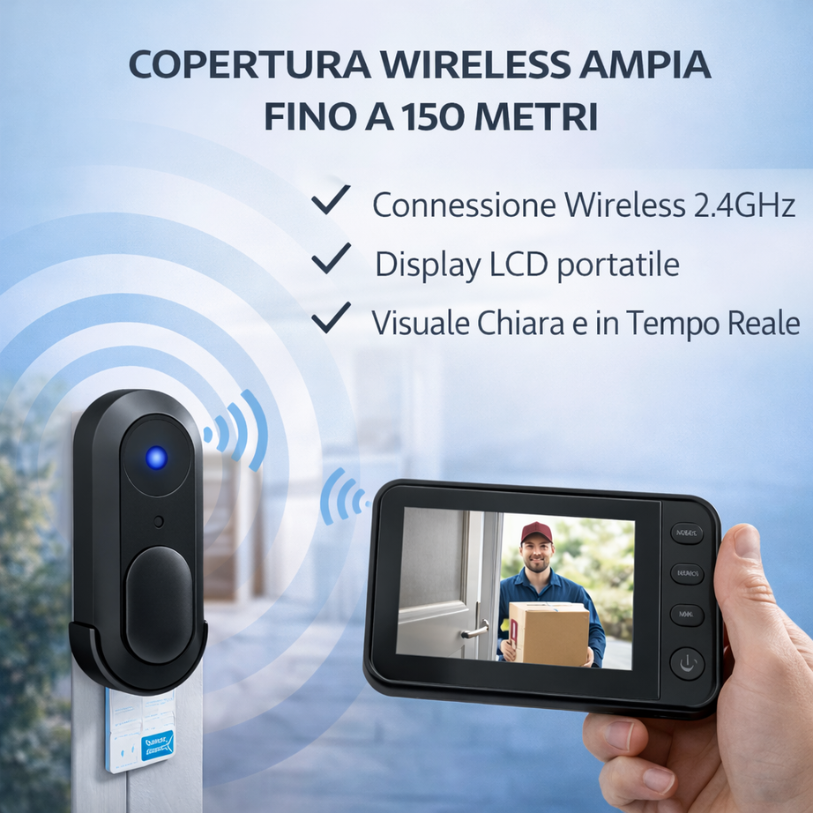 Videocitofono Smart Wireless con Monitor – Visione Notturna, Audio Bidirezionale, Supporto Micro SD Klondo