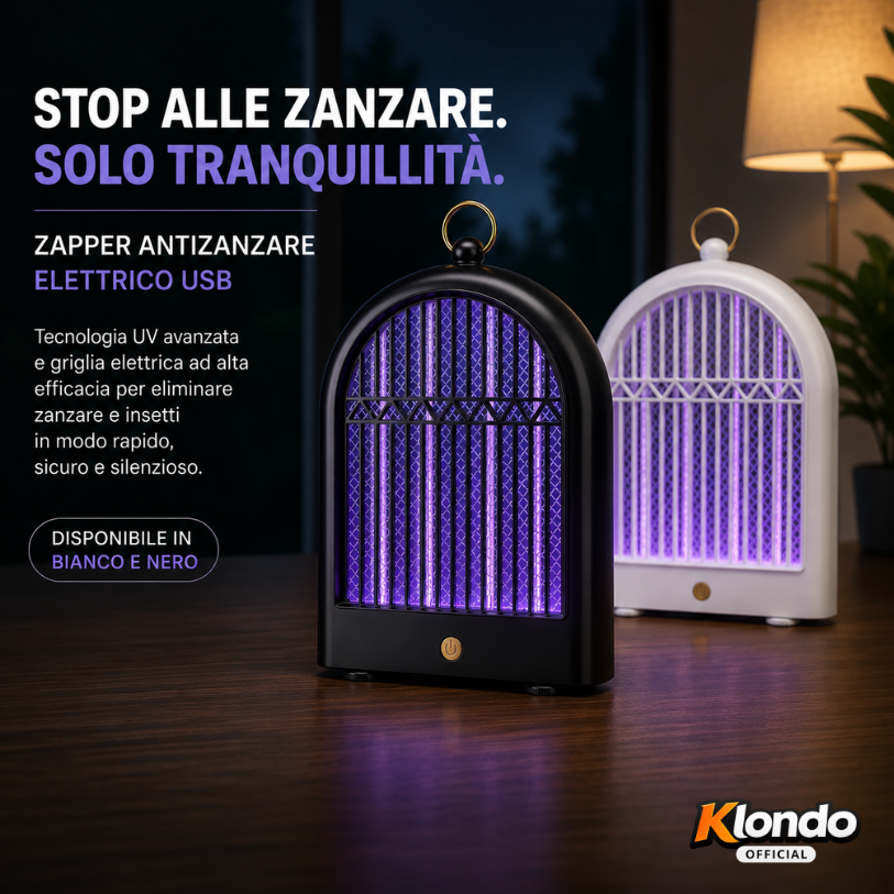 Lampada Antizanzare Elettrica USB – Killer Mosquito LED Silenzioso da Interno e Esterno Klondo