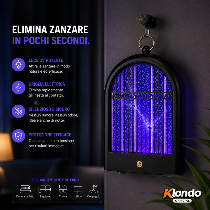 Lampada Antizanzare Elettrica USB – Killer Mosquito LED Silenzioso da Interno e Esterno Klondo