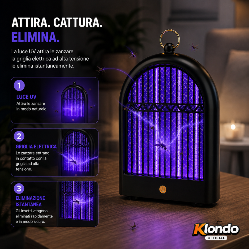 Lampada Antizanzare Elettrica USB – Killer Mosquito LED Silenzioso da Interno e Esterno Klondo